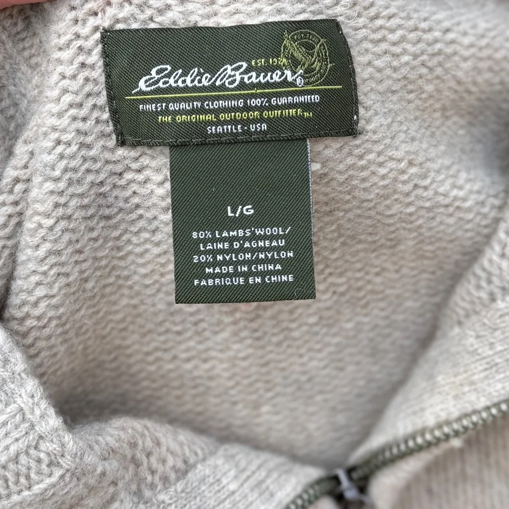 Eddie Bauer Cream Quarter-Zip Wool Blend Sweater - Unisex Size L